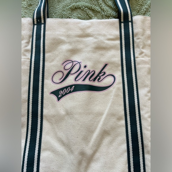 Victoria's Secret PINK Logo Canvas Tote Bag Side Pockets New 2004! - Picture 4 of 12